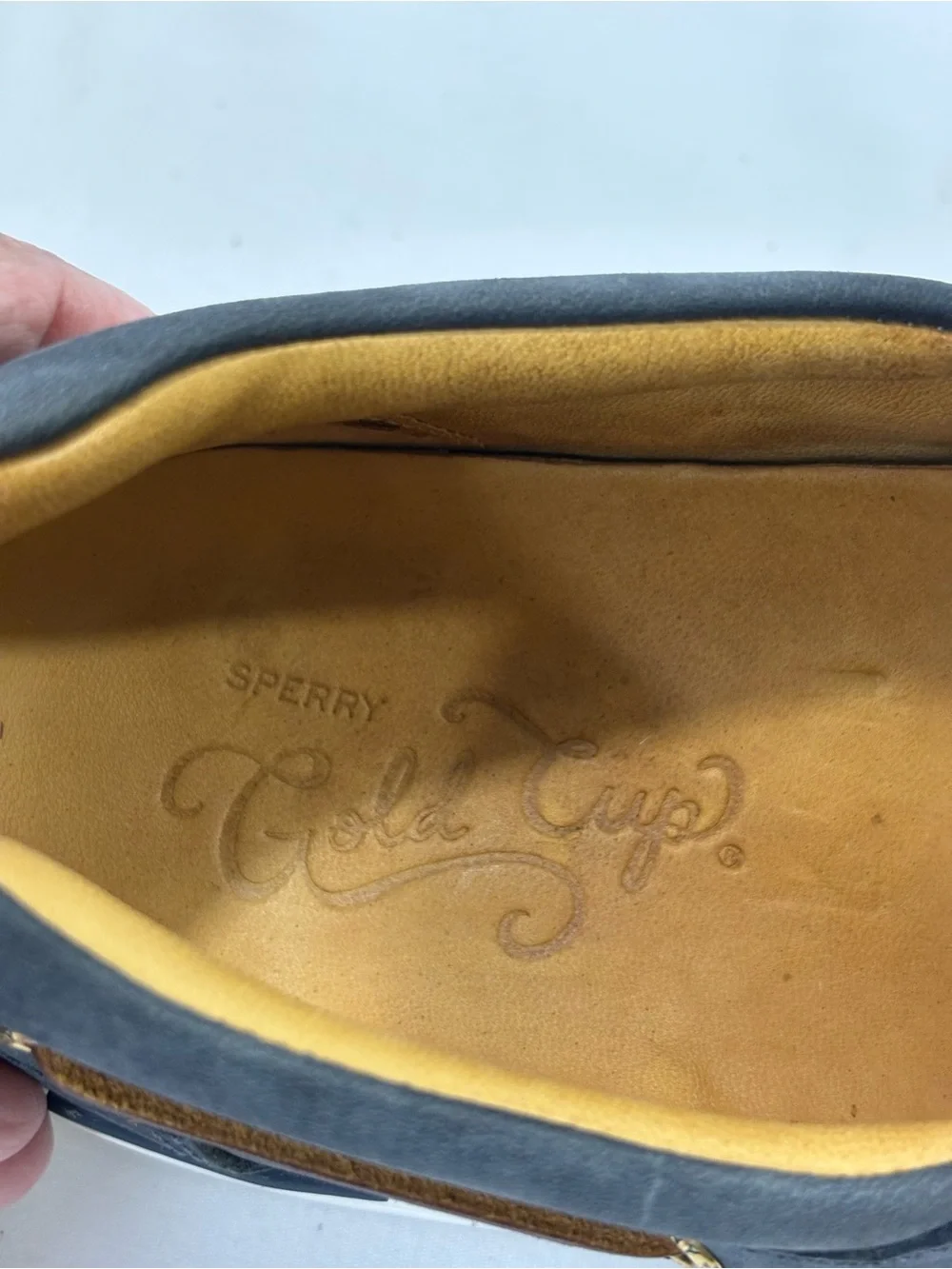 Sperry Top Sider Gold Cup Blue/Gray Suede Boat Shoes w/Brown Laces SZ 12 $200